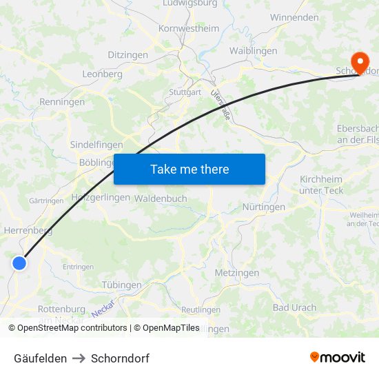 Gäufelden to Schorndorf map