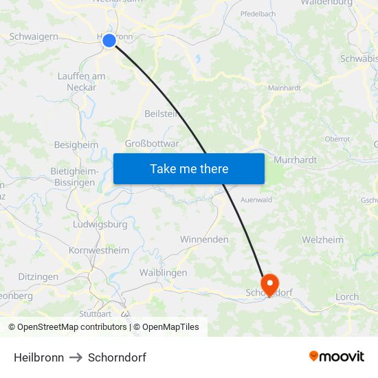 Heilbronn to Schorndorf map