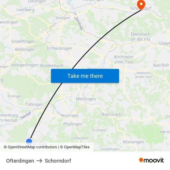 Ofterdingen to Schorndorf map