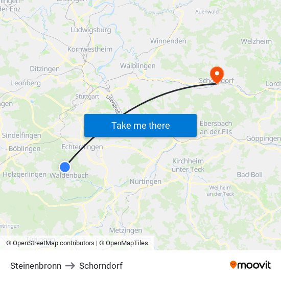 Steinenbronn to Schorndorf map