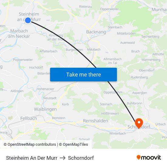 Steinheim An Der Murr to Schorndorf map