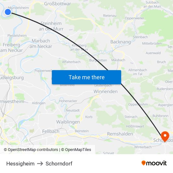 Hessigheim to Schorndorf map