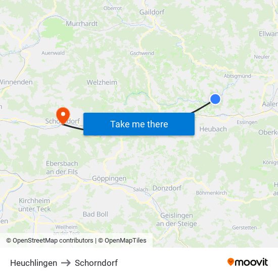 Heuchlingen to Schorndorf map