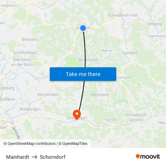 Mainhardt to Schorndorf map