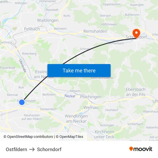 Ostfildern to Schorndorf map