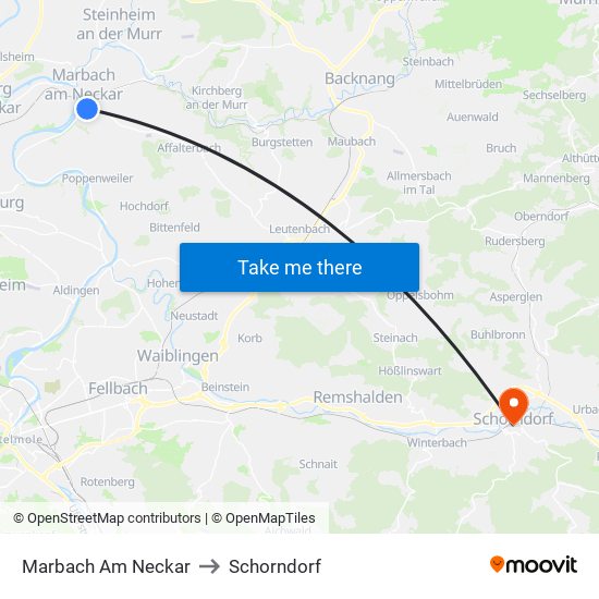 Marbach Am Neckar to Schorndorf map