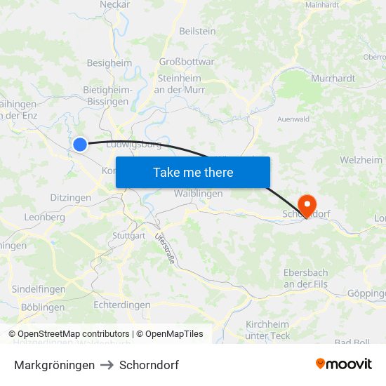 Markgröningen to Schorndorf map