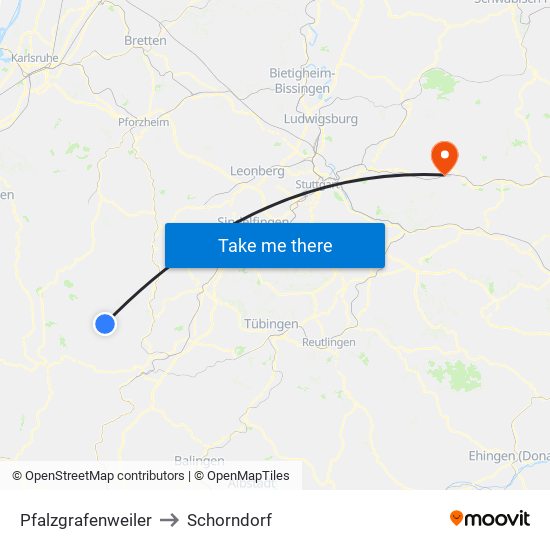 Pfalzgrafenweiler to Schorndorf map