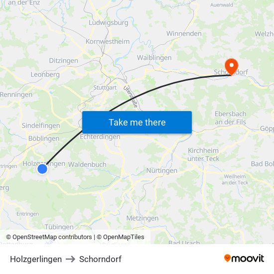 Holzgerlingen to Schorndorf map