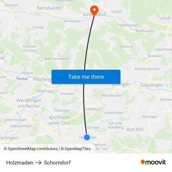 Holzmaden to Schorndorf map