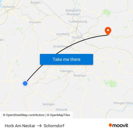 Horb Am Neckar to Schorndorf map