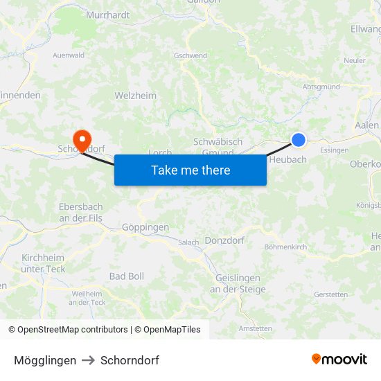 Mögglingen to Schorndorf map