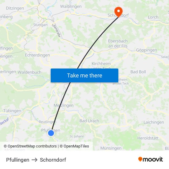 Pfullingen to Schorndorf map