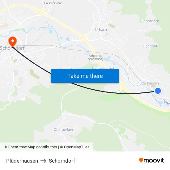 Plüderhausen to Schorndorf map