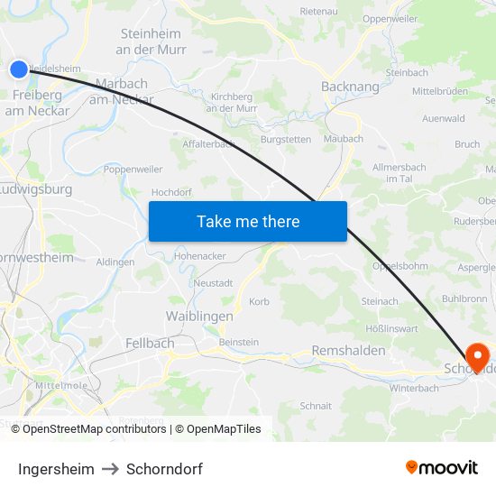 Ingersheim to Schorndorf map