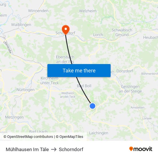 Mühlhausen Im Täle to Schorndorf map