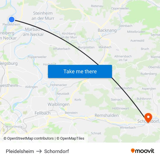 Pleidelsheim to Schorndorf map