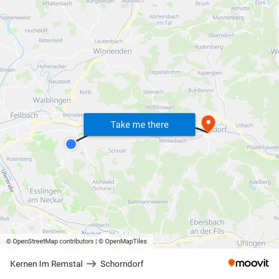Kernen Im Remstal to Schorndorf map