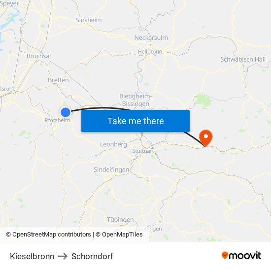 Kieselbronn to Schorndorf map