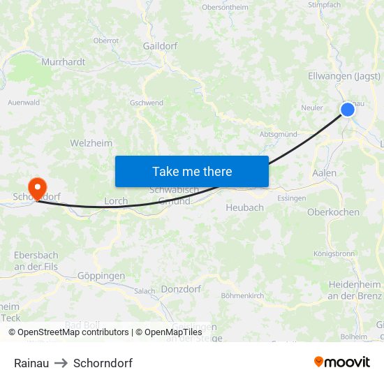 Rainau to Schorndorf map