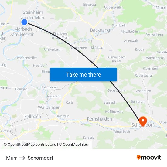 Murr to Schorndorf map