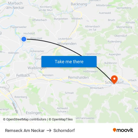 Remseck Am Neckar to Schorndorf map