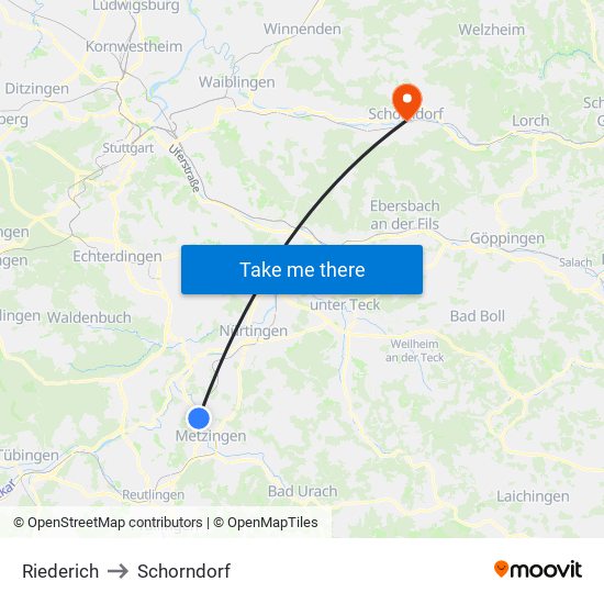 Riederich to Schorndorf map