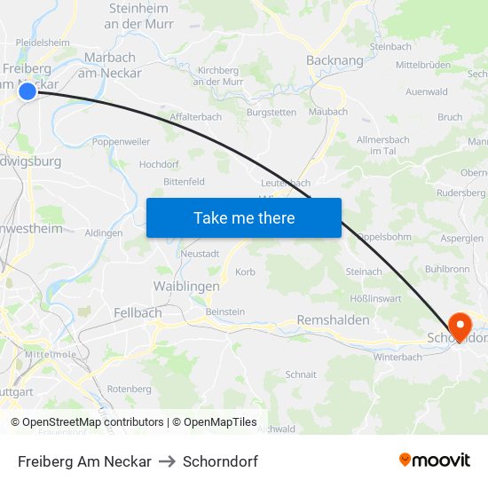 Freiberg Am Neckar to Schorndorf map