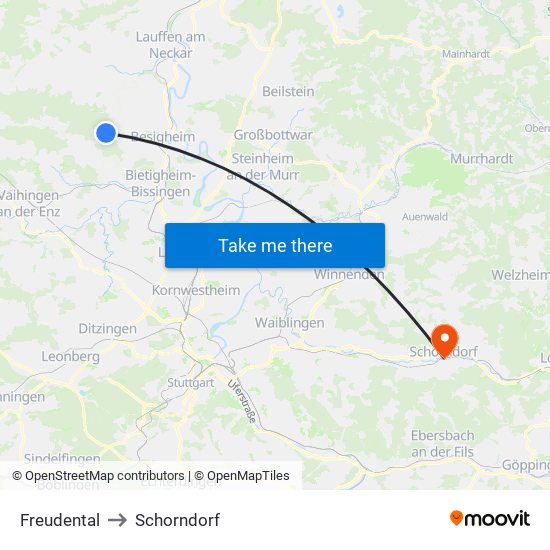 Freudental to Schorndorf map