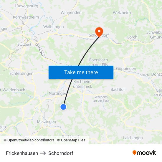 Frickenhausen to Schorndorf map