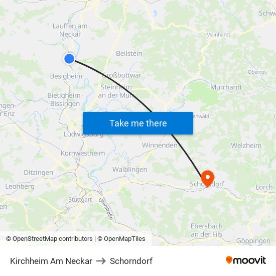 Kirchheim Am Neckar to Schorndorf map