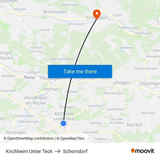 Kirchheim Unter Teck to Schorndorf map