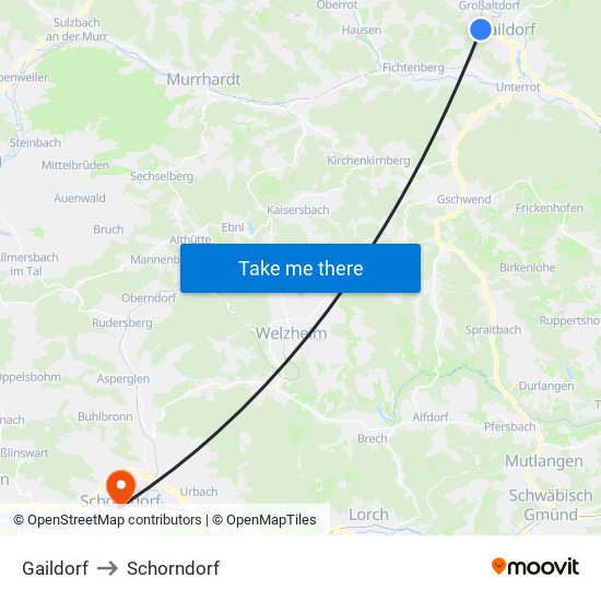 Gaildorf to Schorndorf map