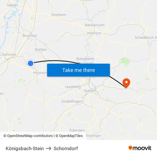 Königsbach-Stein to Schorndorf map