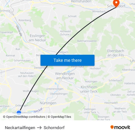 Neckartailfingen to Schorndorf map