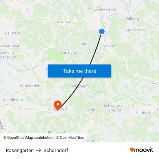 Rosengarten to Schorndorf map