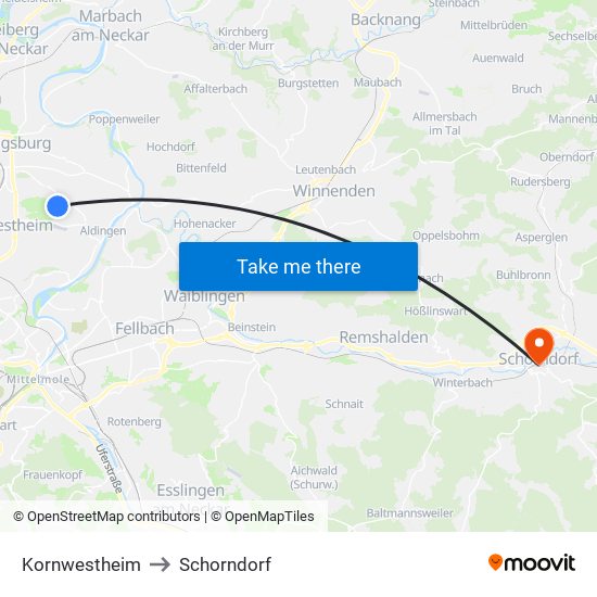 Kornwestheim to Schorndorf map