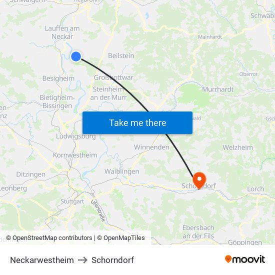 Neckarwestheim to Schorndorf map