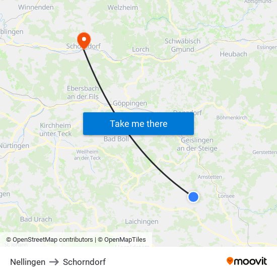 Nellingen to Schorndorf map