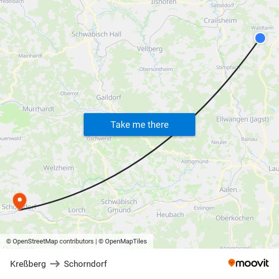 Kreßberg to Schorndorf map