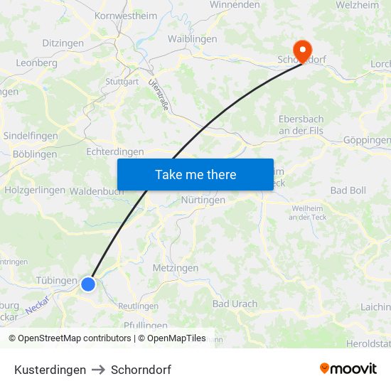 Kusterdingen to Schorndorf map