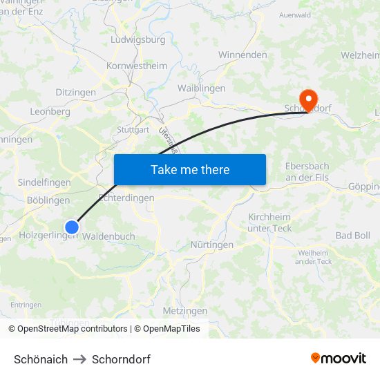 Schönaich to Schorndorf map