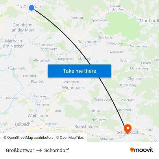 Großbottwar to Schorndorf map