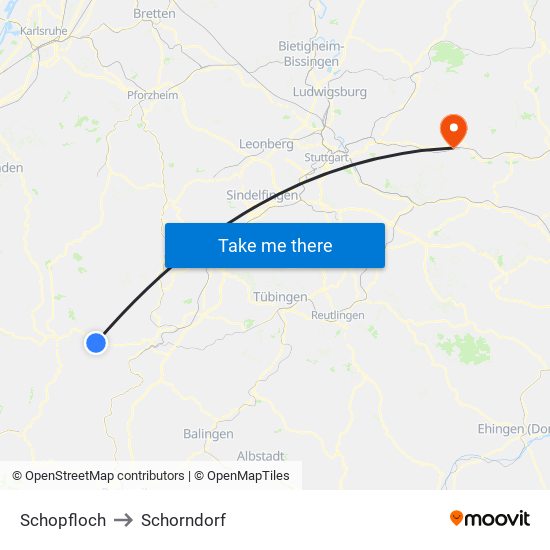 Schopfloch to Schorndorf map