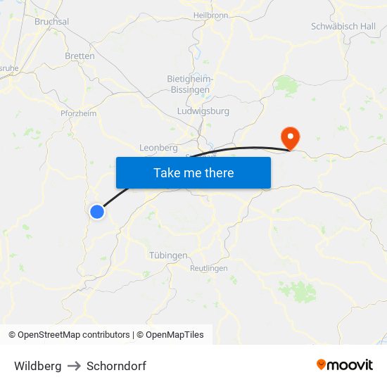 Wildberg to Schorndorf map