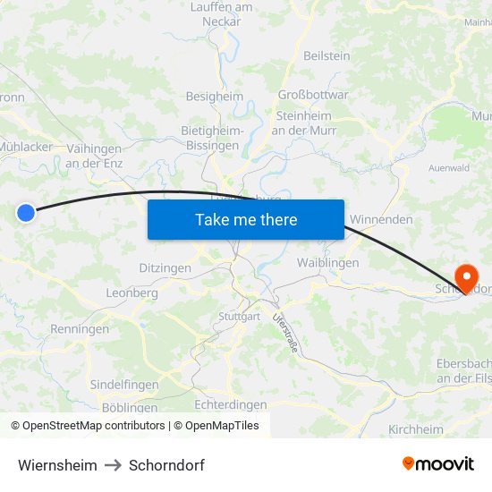 Wiernsheim to Schorndorf map