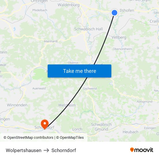 Wolpertshausen to Schorndorf map