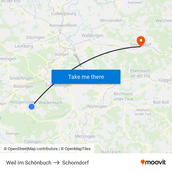 Weil Im Schönbuch to Schorndorf map