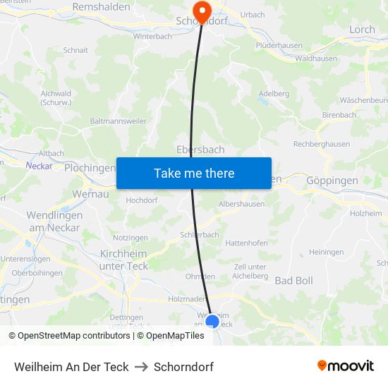 Weilheim An Der Teck to Schorndorf map