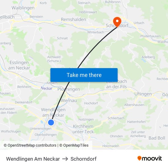 Wendlingen Am Neckar to Schorndorf map